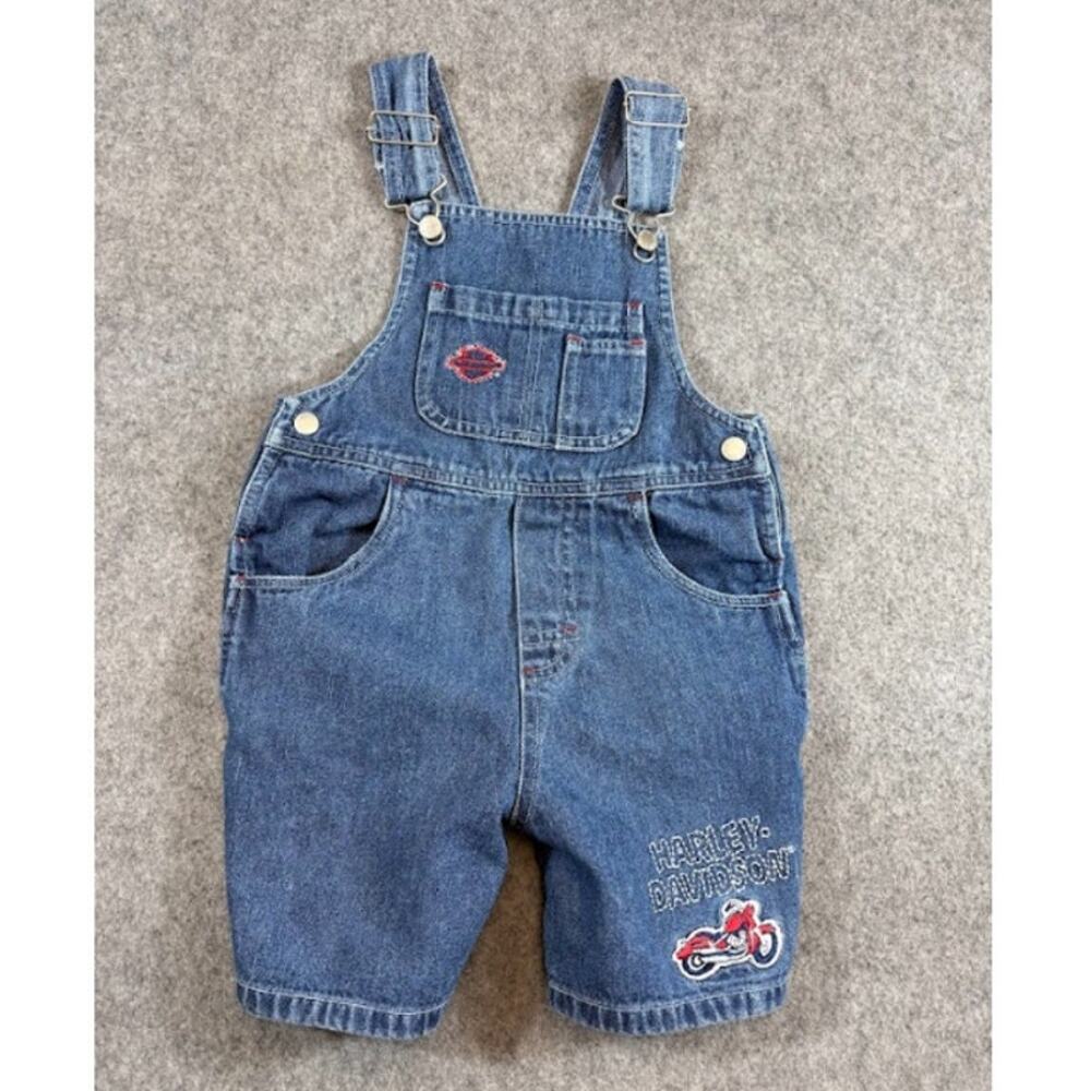 Vintage Harley Davidson Denim Overalls Shortalls Toddler 4T Motorcycle Biker 90s